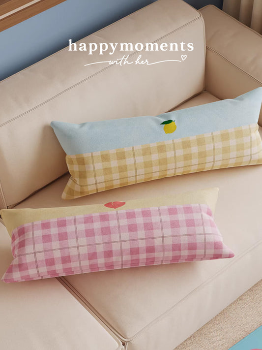 Peach Grid Plush Lounge Cushion