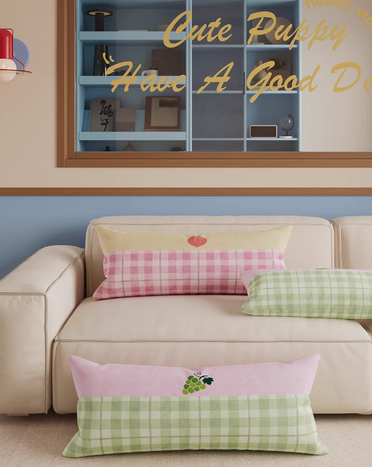Peach Grid Plush Lounge Cushion